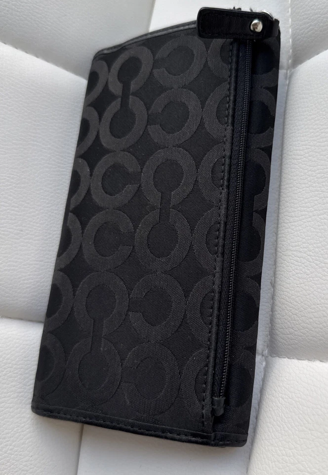 Coach Kristen Op Art Signature Black Silver Envelope Fold Snap Y2K Wallet $208 - Image 3 of 4