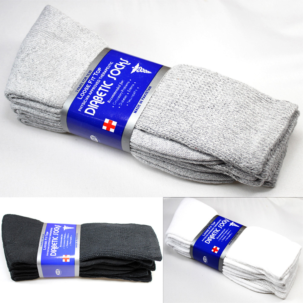 3-12 Pairs Mens Womens Diabetic Crew Socks Non-Binding Top Loose Fit Cotton Calf