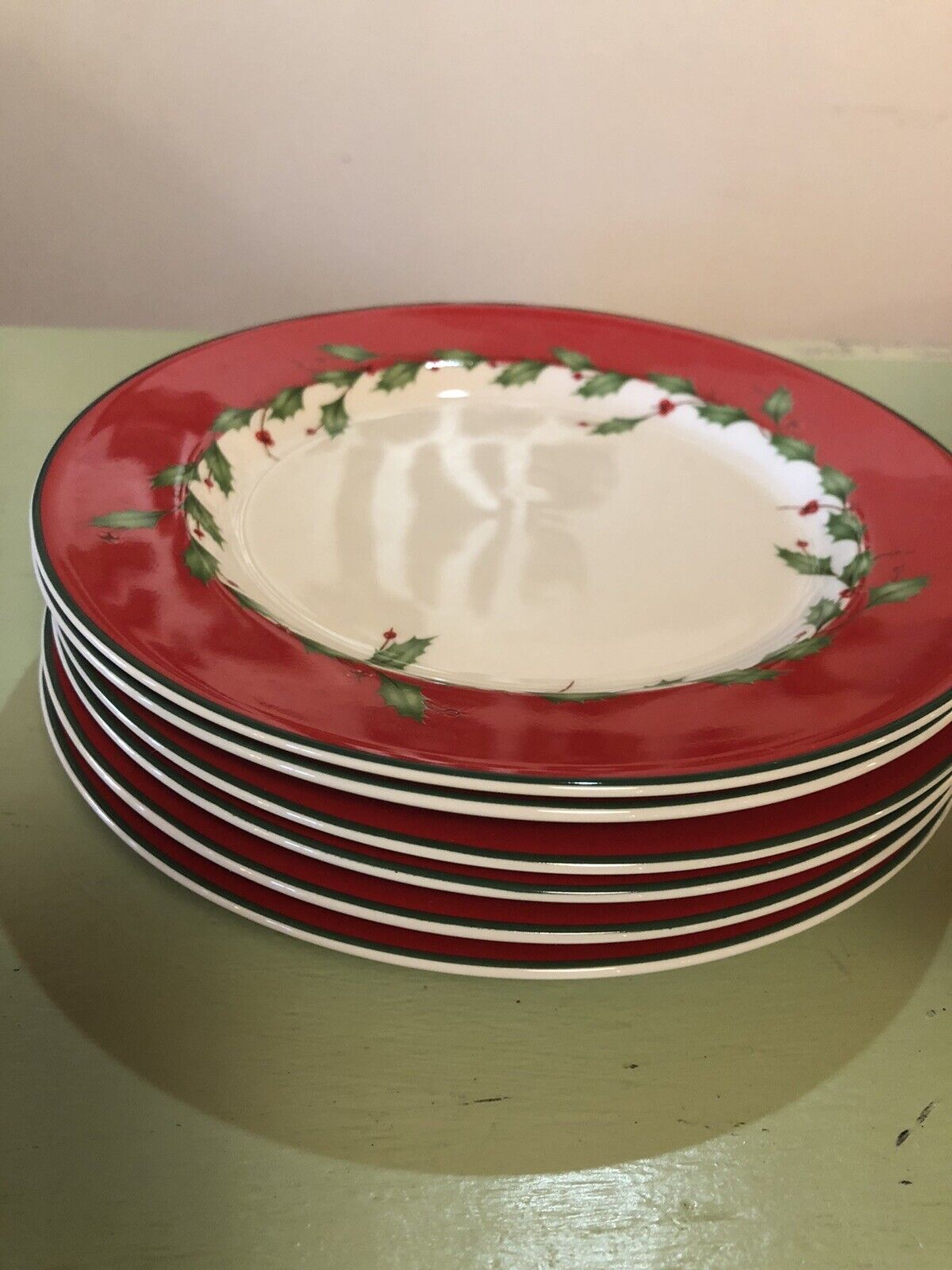 Vintage Lennox Red Holiday 8” Dessert Dimensions Collection Plate, Set Of 6