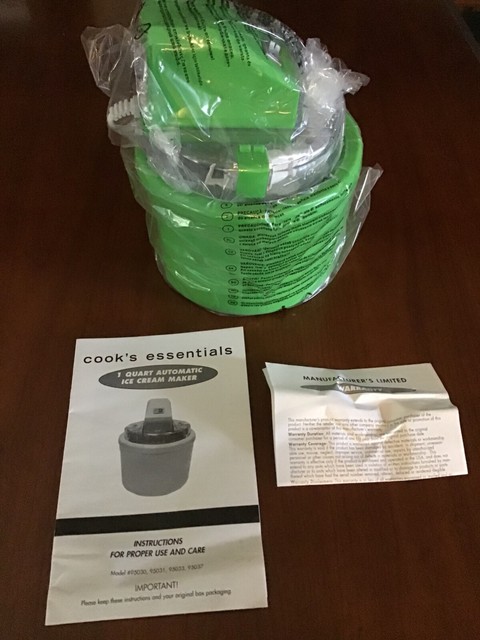 Cooks Essentials 1 Quart Automatic Ice Cream Maker Model 95033 Green