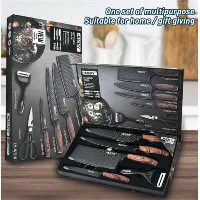 6PCS Kitchen Knife Set Japanese Damascus Pattern Chef Knives Cleaver Gift Box
