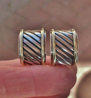 Retired David Yurman Cigar Band Earrings - 14K/925 - Omega Backs