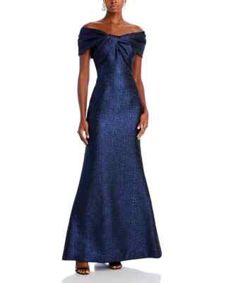 knee length dresses for ladies Metallic Jacquard Off The Shoulder Pleated Gown – Terijon.com main image 1