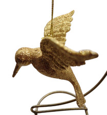 Gold Hummingbird Bird Glitter Sparkly Christmas Tree Holiday Ornament 4.5"L