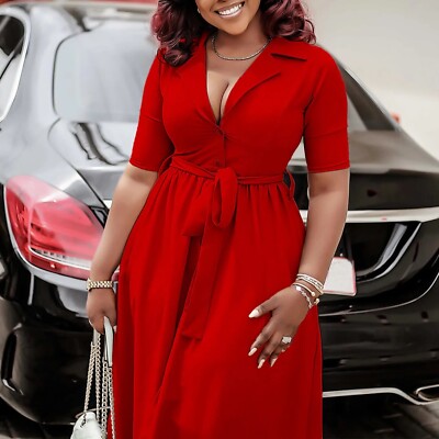 African Women's Solid Lace Up Trade Evening Formal Fashion Short Sleeve  Dress | eBay
