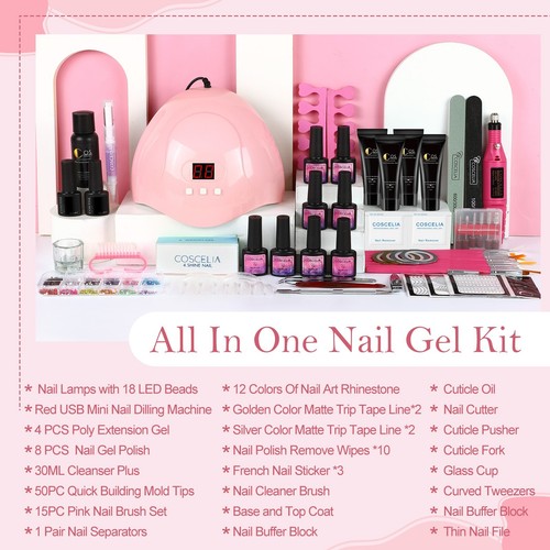 Gel Nail Polish Kit with UV Light Nail Drill Poly Extension Gel