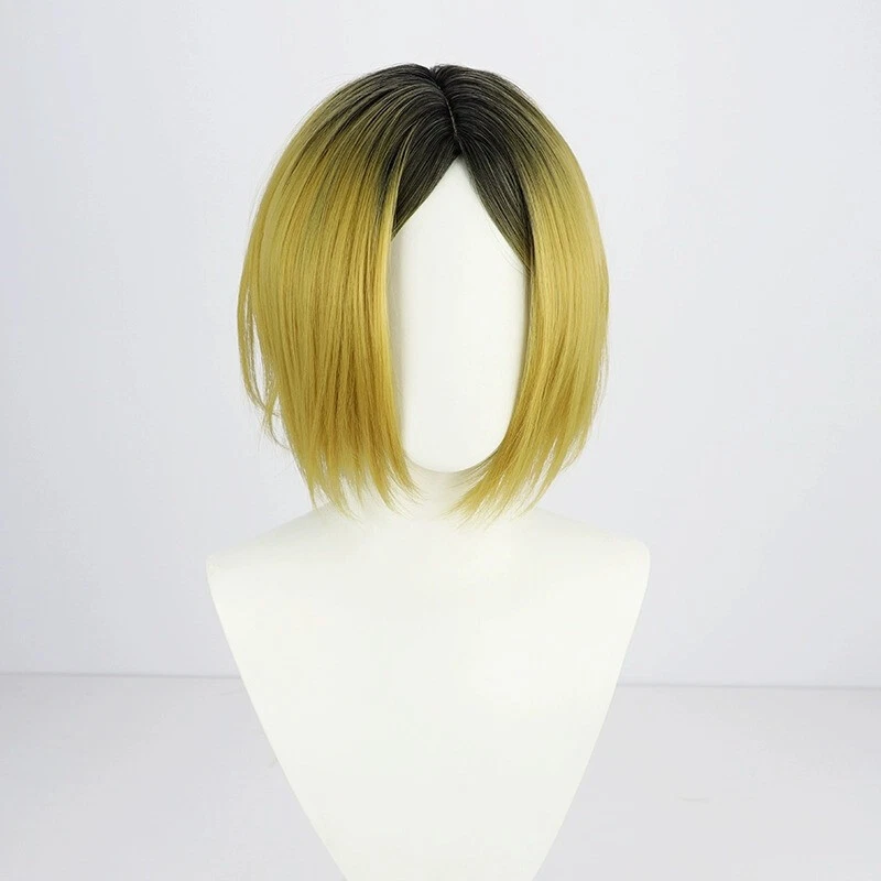 Anime Haikyuu!! Pelucas de cosplay Kenma Kozume para hombre pelo corto dorado cuero cabelludo simulado Foto 2 de 4