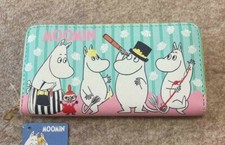 Moomin Valley Family Mint green/Pink Round Zip Long Wallet w/tag Lovely Rare F/S