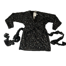 Asos Sequin Mini Dress Womens Size 6 Black Lined Long Sleeve Tie Belt