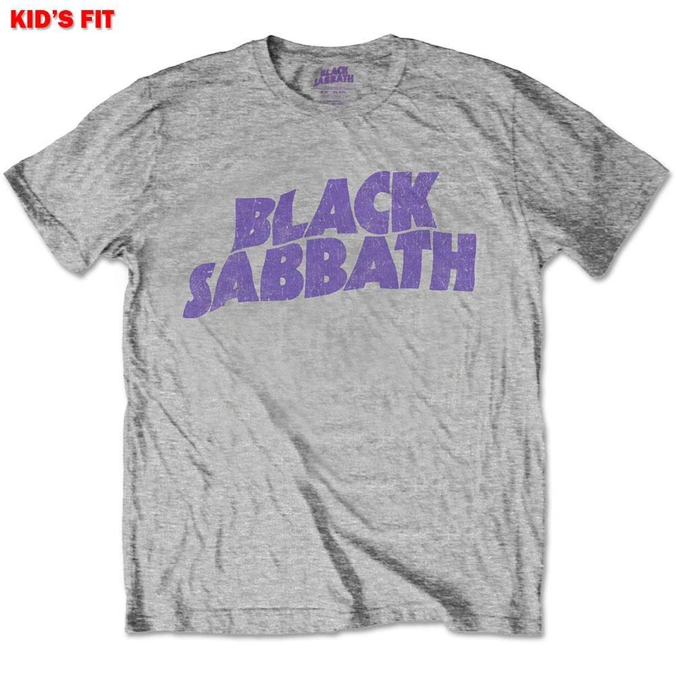 OFFICIAL LICENSED - BLACK SABBATH - WAVY LOGO BOYS HEATHER T SHIRT ROCK METAL