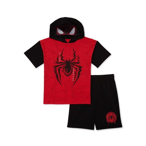 Marvel Spider-Man Boys Cosplay 2-Piece Hooded Short Sleeve Top & Shorts Set: 8 - Afbeelding 1 van 10