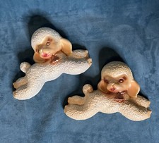 Vintage Pair of MCM Chalkware Little Lambs Nursery Childrens Decor