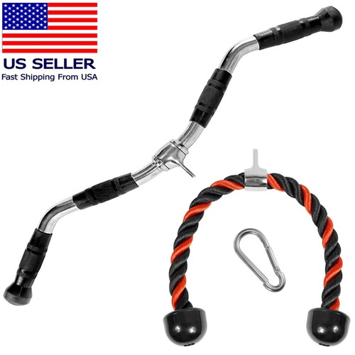 Home Gym Cable Attachment Handle Machine Strength Exercise Press Down Curl Bar - Picture 3 of 87