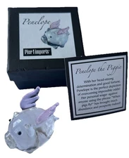 Pier 1 Penelope The Pig Miniature Art Glass Pink Ears Pigs Fly Angel Box