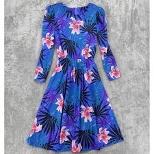 Vintage Starlo Dress Womens Small Tiger Lilly Puff Sleeve Tropical Statement