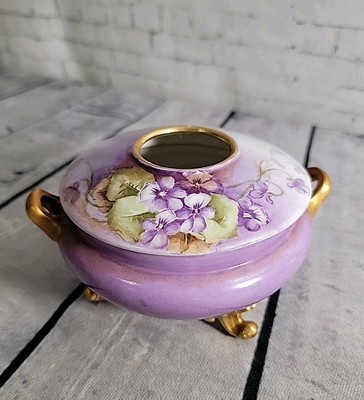  GDA Limoges France Porcelain Hair Receiver Hand Painted Violets C. 1900-41 Mark