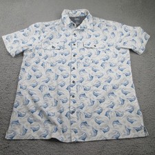 Camicia Croft & Barrow Quick Dry Uomo XL Bianco Blu Stampa Marlin Pesca Outdoor