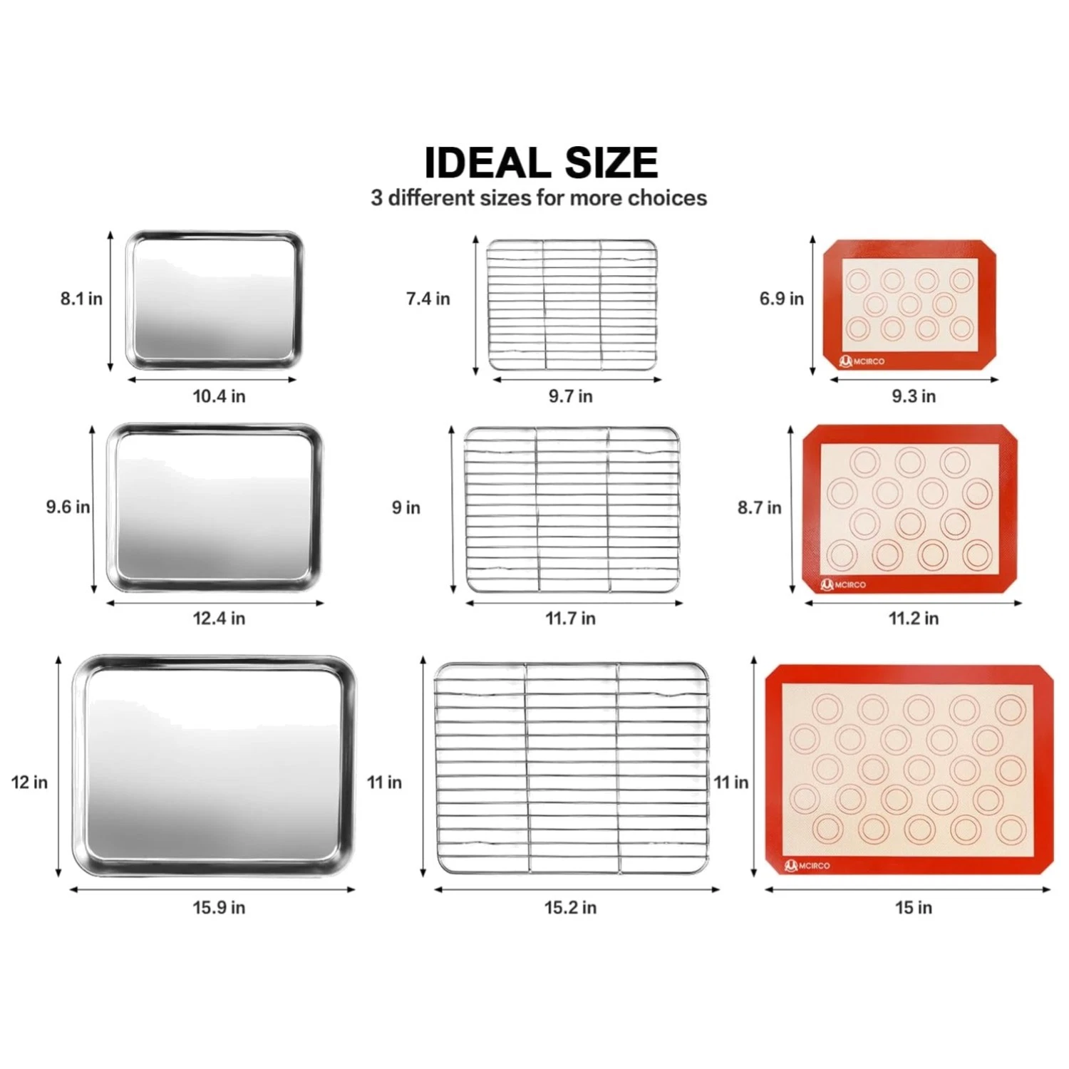 9-Piece Stainless Steel Baking Kit - 3 Sheets, Racks, Mats