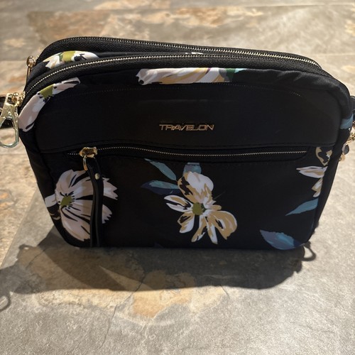Travelon Anti-Theft Addison Small Crossbody Floral Black 9"W x 7.25"H x 3.5"D - Picture 7 of 9