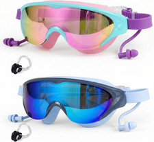 Kids Swim Goggles 2Pack, Leakproof Anti-fog UV Lens Swimming Goggles Ages 3-15