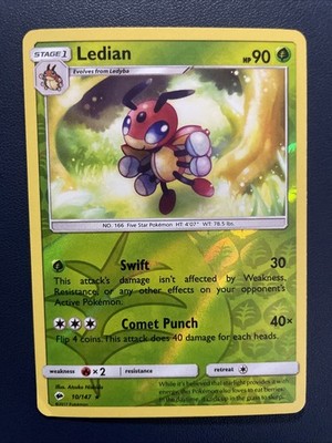 1x SM - Burning Shadows Ledian #10/147 Reverse Holo Pokemon Card Free Ship DMG