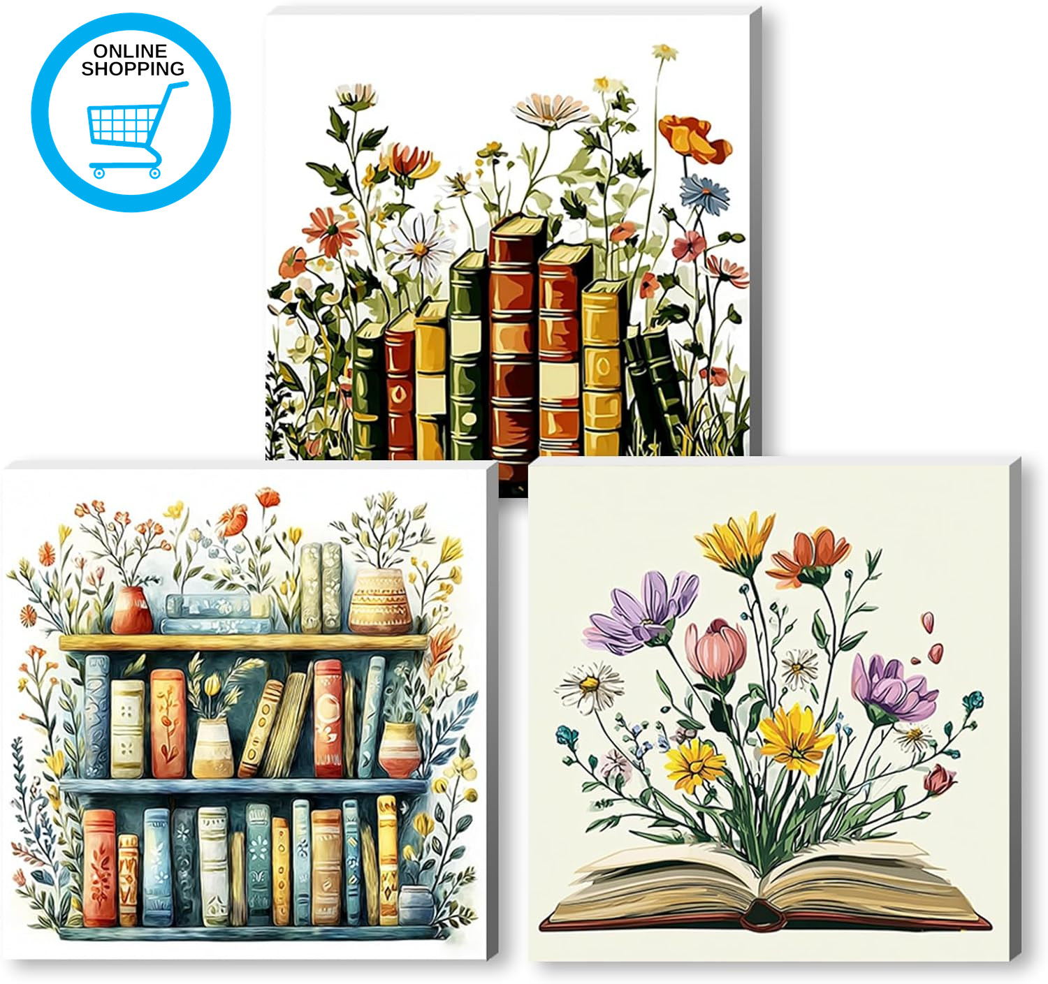 3 Pack DIY Book Paint by Numbers for Adults,Wooden Framed Flower Painting by Num