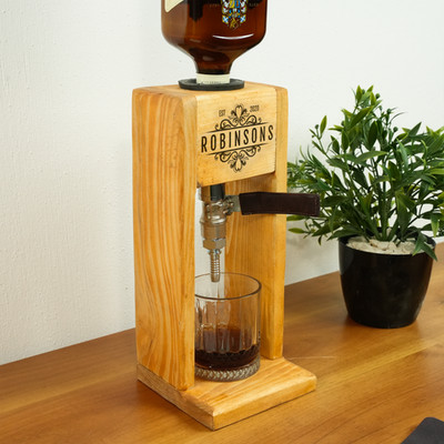 Personalized Single Tap Whiskey Dispenser, Custom Engraved Wooden Stand