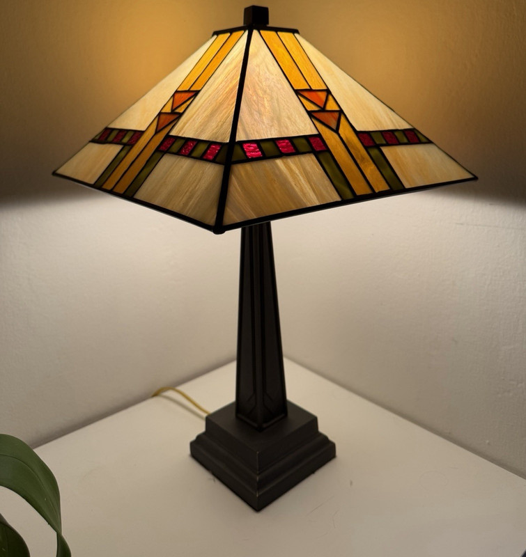 2 Dale Tiffany Mission Arts & Crafts Glass Table Lamp Bronze Pyramid Shade K1286
