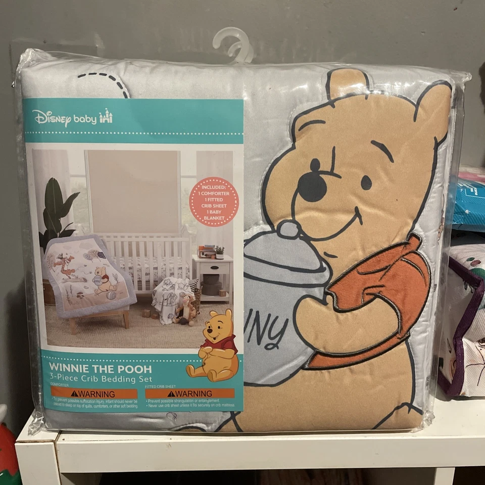 Disney Baby Winnie The Pooh Juego de 3 piezas de ropa de cama para cuna + manta de juguete sábana cómoda Foto 2 de 3