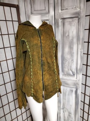 Kathmandu Imports Hoodie Womens M-L Olive Green Pixie Elf Hood Boho Festival euc
