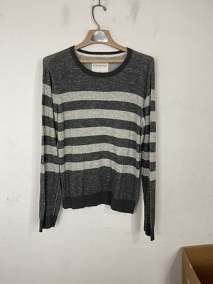 Aeropostale Women Sweater Small Gray Striped Emo Scene Y2K Goth Grunge Crew Neck
