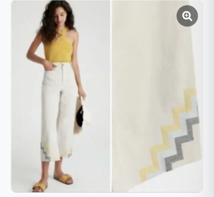 Anthropologie Maeve Hallee Embroidered Wide-Leg Cropped Pants Sz 6 Women