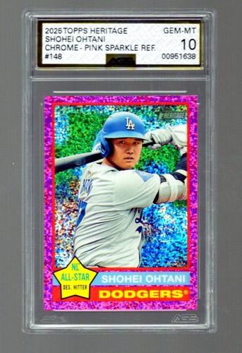 2025 Topps Heritage Shohei Ohtani Chrome Pink Sparkle Refractor #148 AGS