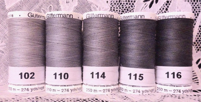 5 NEW 274 yard Spools gray colors GUTERMANN 100% polyester sew-all thread