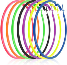 7 Pairs 80S Neon Hoop Earrings - Lightweight round Retro Bright Colorful Hoop Ea