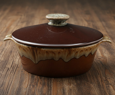 Vintage Canonsburg Pottery Brown Drip Glaze Ironstone Casserole Dish w/ Lid USA