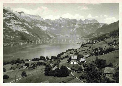 Walenguflen Obstalden Glarus GL Walensee See Bergdorf Wiesen Berge Alpen Fernbli