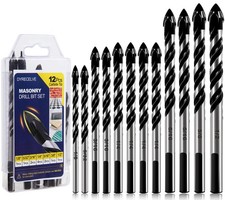12-PCS Masonry Drill 1/8", "5/32", "3/16", "1/4", "5/16", "3/8", "1/2, Black
