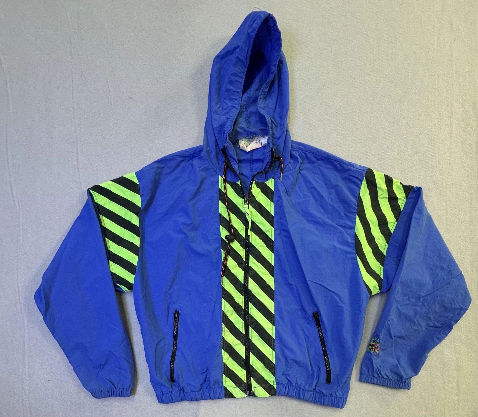 Vintage Ocean Equipment Jacket Mens M Blue Hooded Nylon Windbreaker Striped 80s