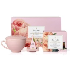Tea Forte Jardin 3-Piece Tea Gift Set w/ Rose Pink Cafe Cup & Tea Tray