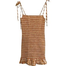 Reformation Gemini Mini Dress Smocked Orange Check Size Small Preppy Western