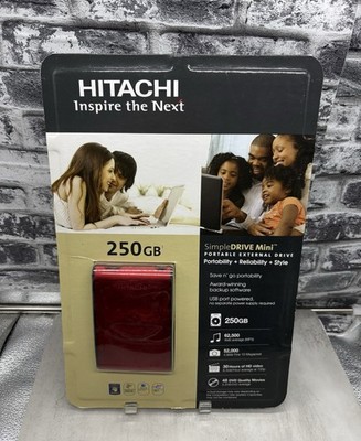 Hitachi Portable External Drive Red 250GB USB Port Powered New READ