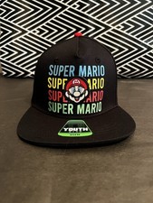 Nintendo Super Mario Black Graphic Snapback Hat Youth One Size Fits Most