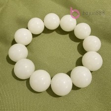 Vintage Chinese Hetian White Jade Bracelet 20mm Handmade Round Beads