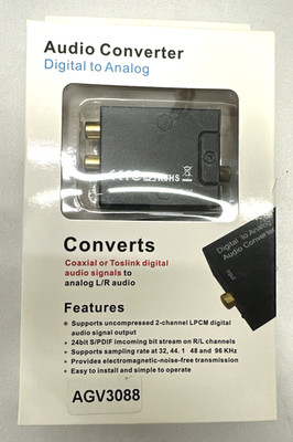 Audio Converter, Digital to Analog, Coaxial, Toslink, Analog L/R audio, AGV3088