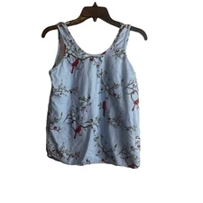 The Vermont Country Store Size Small Cardinal Bird Flannel Blue Novelity Top