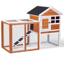 Wooden Rabbit Hutch Outdoor Chicken Coop Indoor Bunny Cage with Run Orange