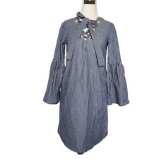 Michael Kors Sz XS Pullover Striped Lace Up Long Sleeve Mini Dress Cotton NEW!