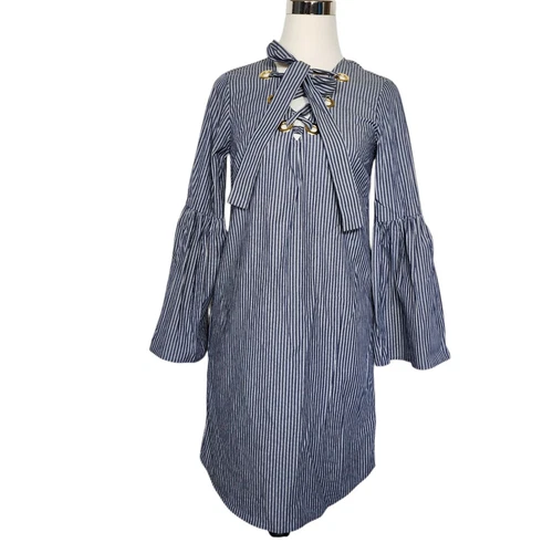 Mini Abito Michael Kors Tg XS Pullover Righe Lacci Manica Lunga Cotone NUOVO!