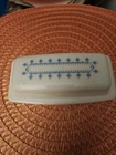 VTG PYREX 60’s BUTTER DISH WITH LID  BLUE & WHITE SNOWFLAKE GARLAND